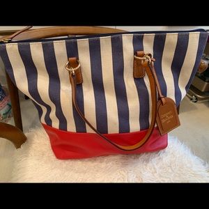DOONEY & BURKE BLUE STRIPE/RED O-RING SHOPPER